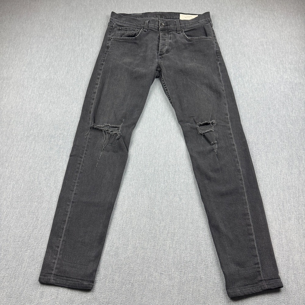 Rag & Bone Jeans Mens 34x31 Black Wholes Fit 1 Extra Slim Distressed Button Fly